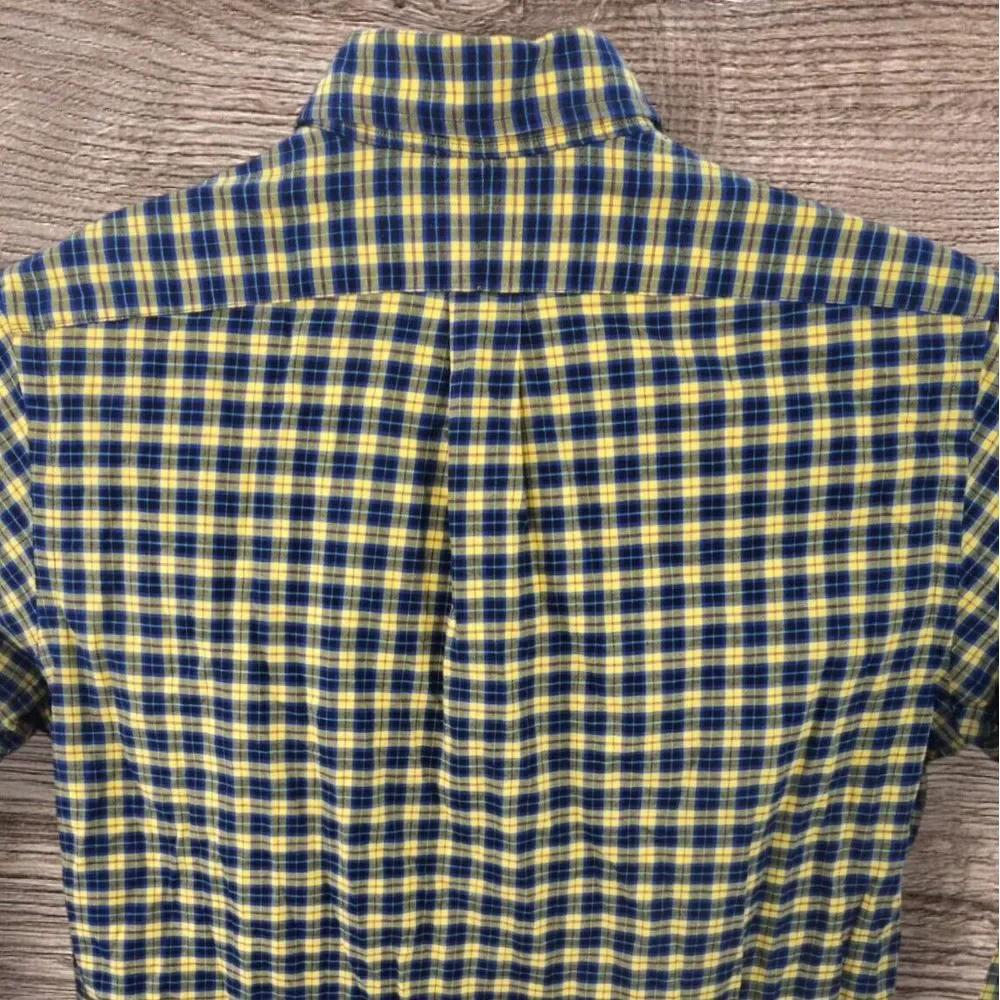 Ralph‎ Lauren Shirt Men's Large Blue Yellow Plaid Cotton Long Sleeve Button-Down